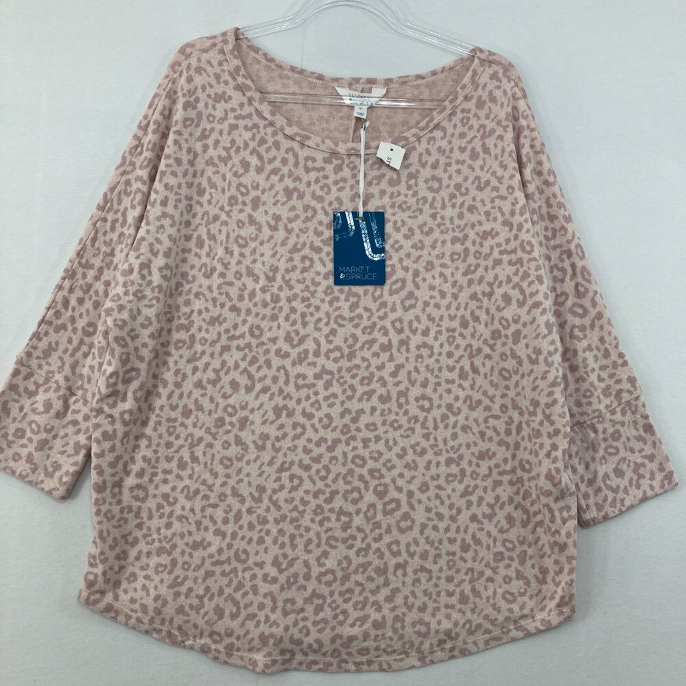 New Market & Spruce Top size XXL Mauve Leopard Print Stretch Knit Relaxed Comfy
